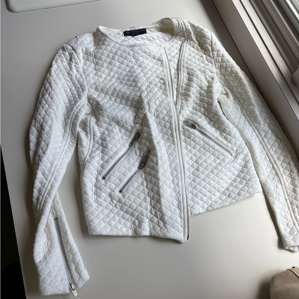 Generation Love White Bomber Jacket with Quilted Design